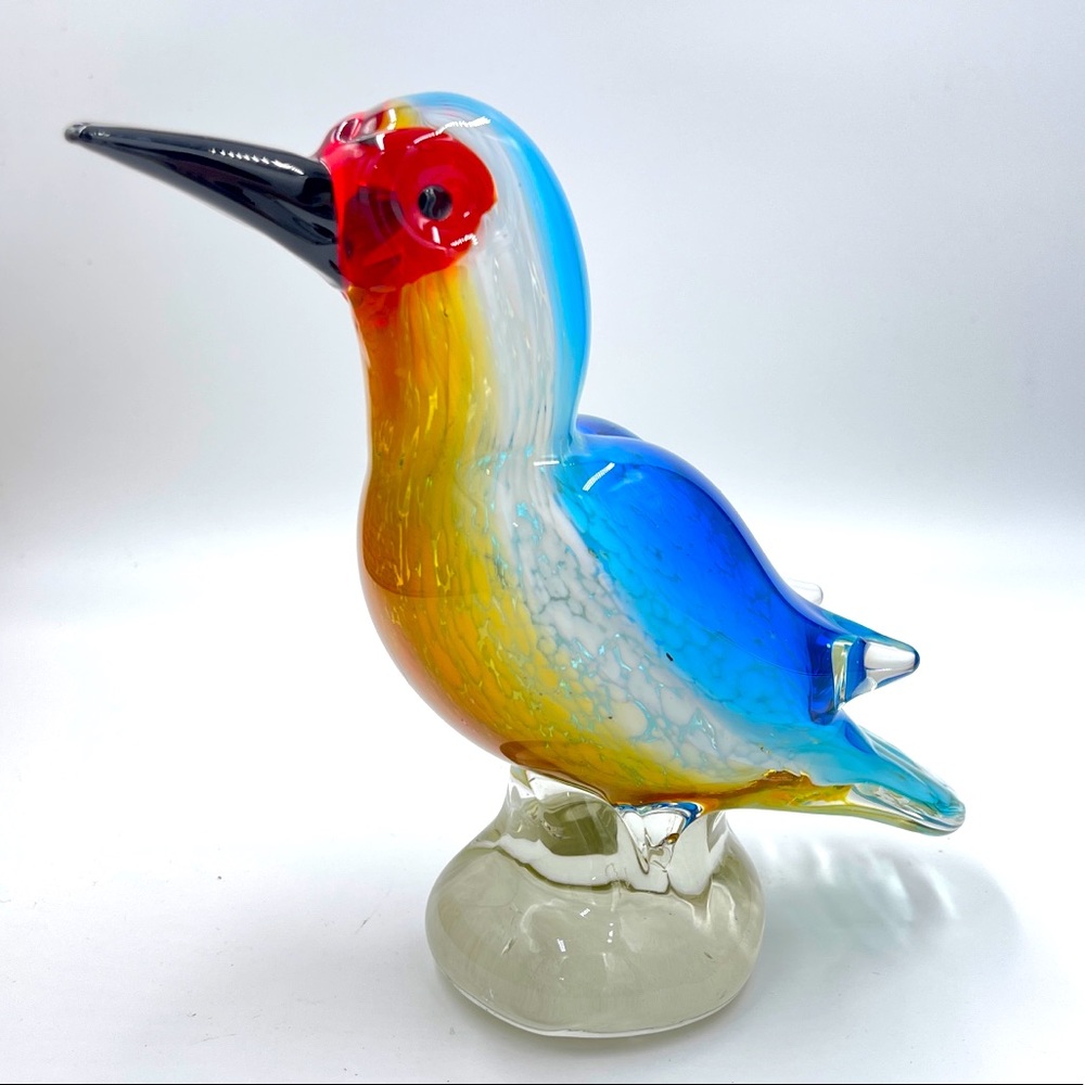 Gorgeous multicolored blown art glass hummingbird 7.5” tall